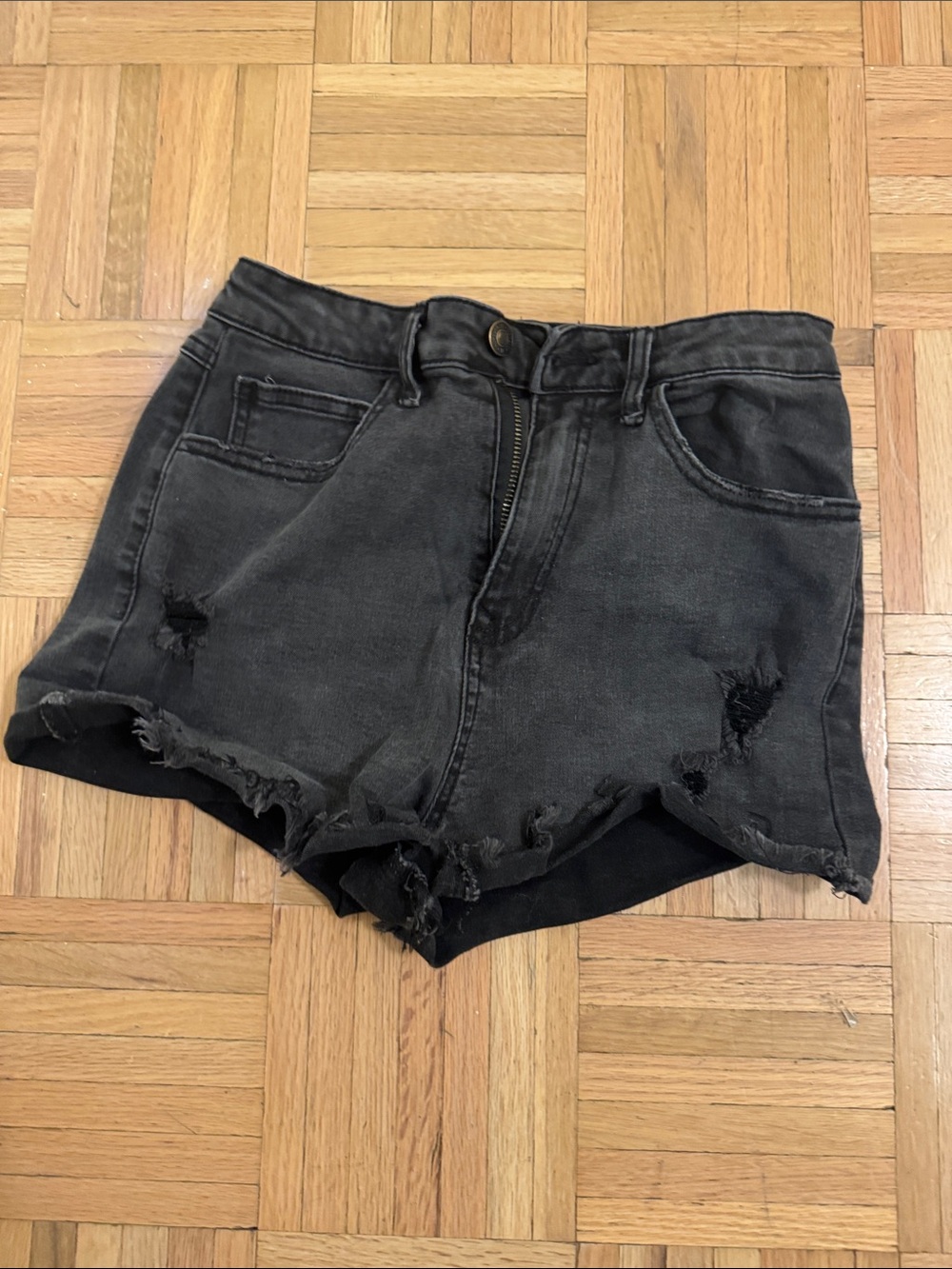 Forever 21 Black Distressed Denim Cutoff Shorts